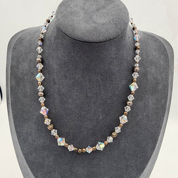 Vintage Crystal & Silver Beaded Necklace With Toggle Clasp 16 inches - Picture 3 of 4